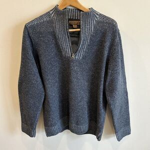 Blue by Pronto Uomo Vintage Sweater 100% Wool Shawl Collar Elbow Patches Size XL